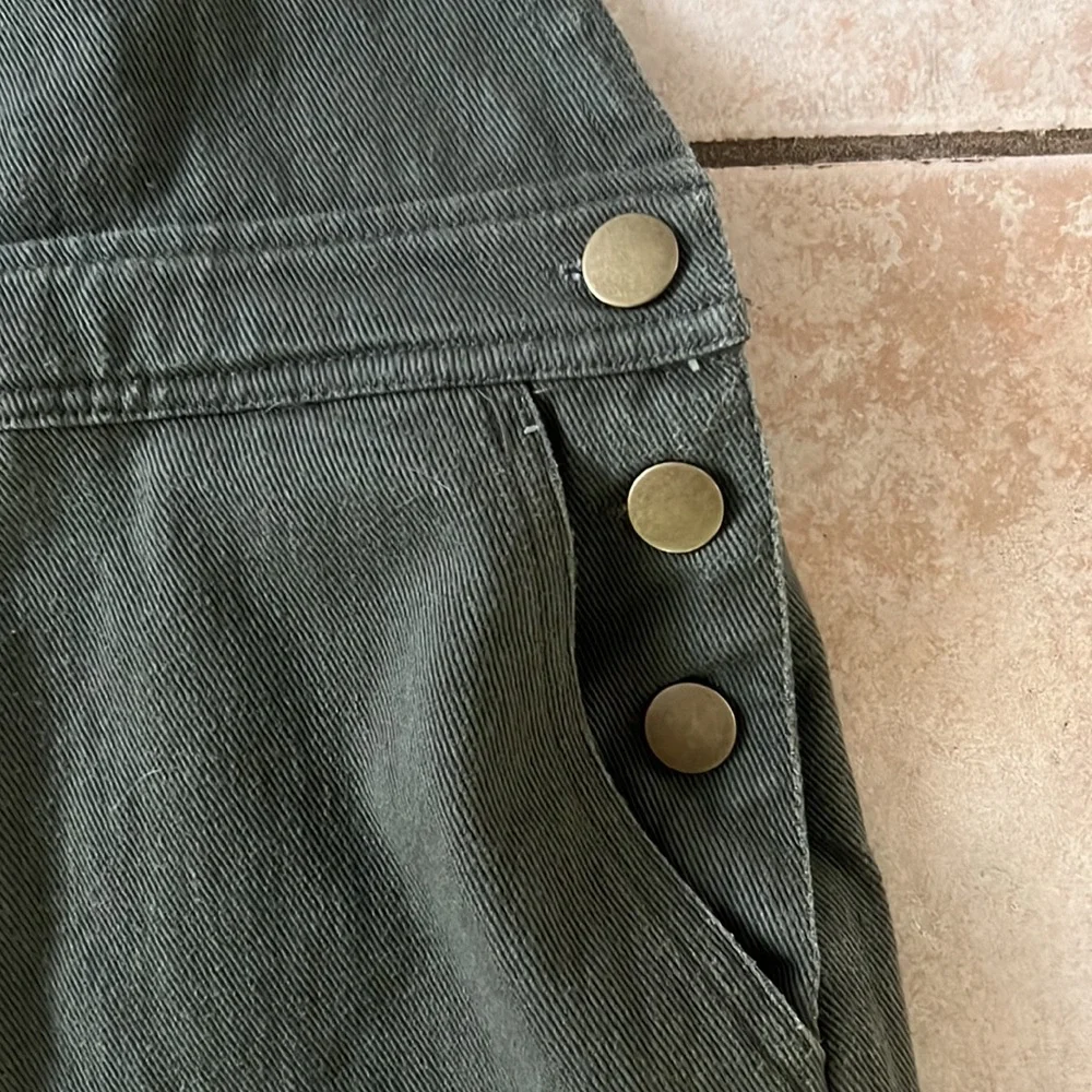 Forever 21 Olive Green Denim Overall Mini Dress, Sz Medium - Picture 3 of 6